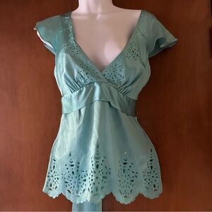 BCBGMaxAzria Aqua Cut-Out Blouse 90s Tie-back